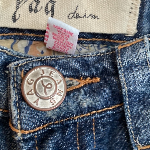 Yag Denim flare Lowrise suede leather accents bohemian Gypsy hippie cottagecore - Picture 4 of 11